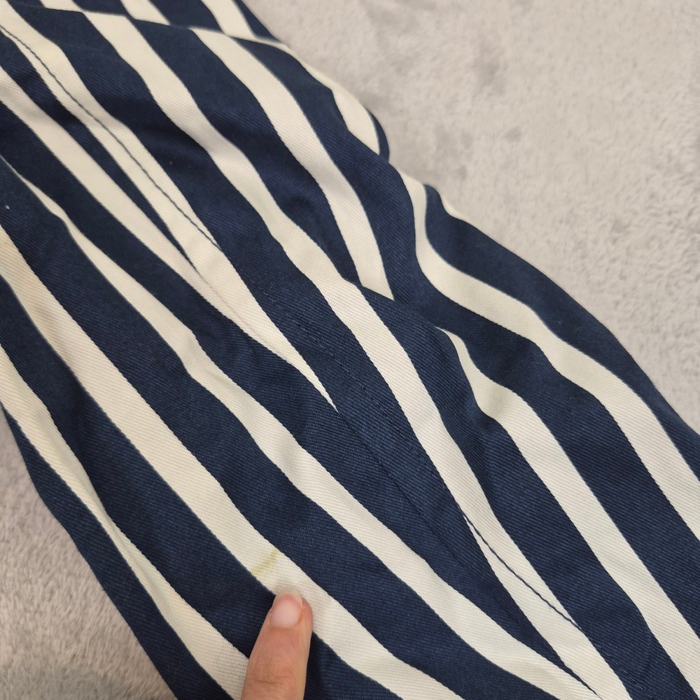 Express Womens Navy Blue White Striped Double Breasted Trench Coat Belted Large - Picture 7 of 11